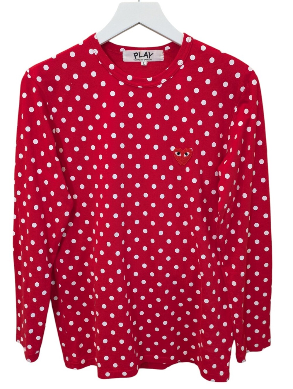 Comme des Garçons PLAY Polka Dot Long Sleeve Tee Top Large Red Heart Logo Pullov